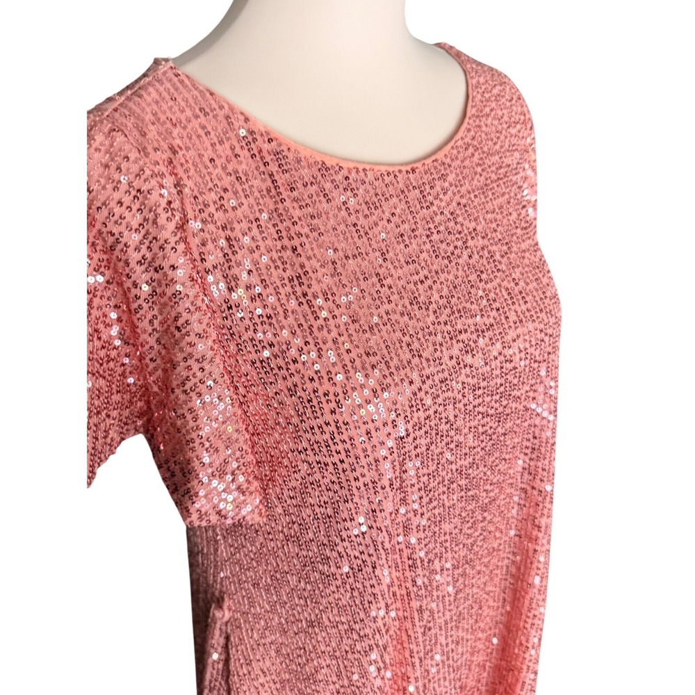 LC Lauren Conrad Pink Peach Sequin Flutter Sleeve Shift Dress Size Medium - Picture 3 of 11